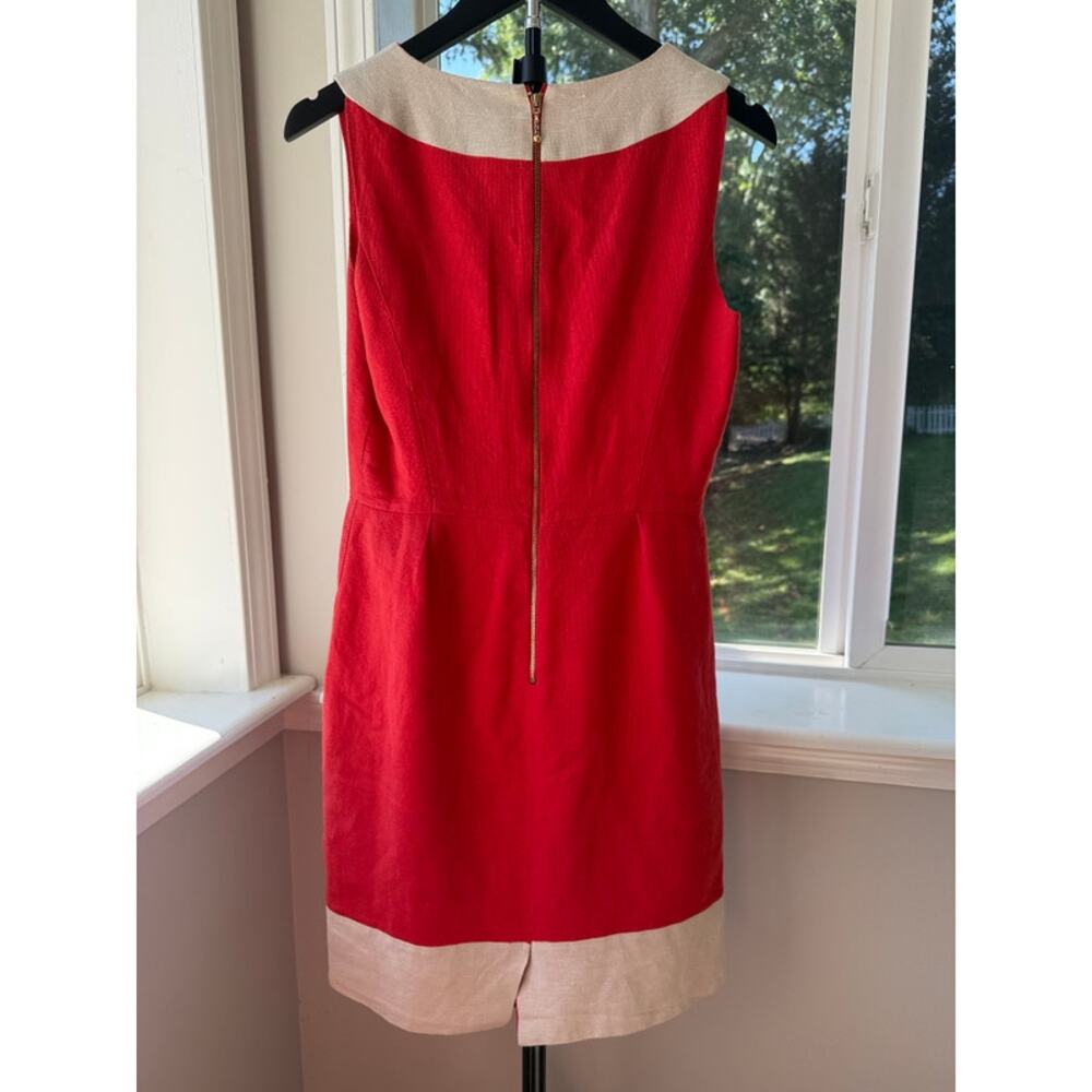 Kate Spade Red Linen Dress Size 6 Ivory V Neck Gold Zip Preppy Nautical - Picture 4 of 6